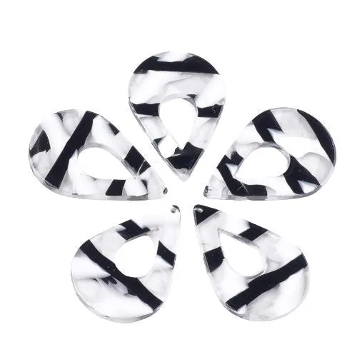 Pendants, Acetate, Teardrop, White, Black, Focal, 36mm