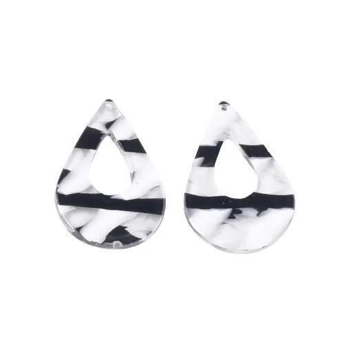 Pendants, Acetate, Teardrop, White, Black, Focal, 36mm