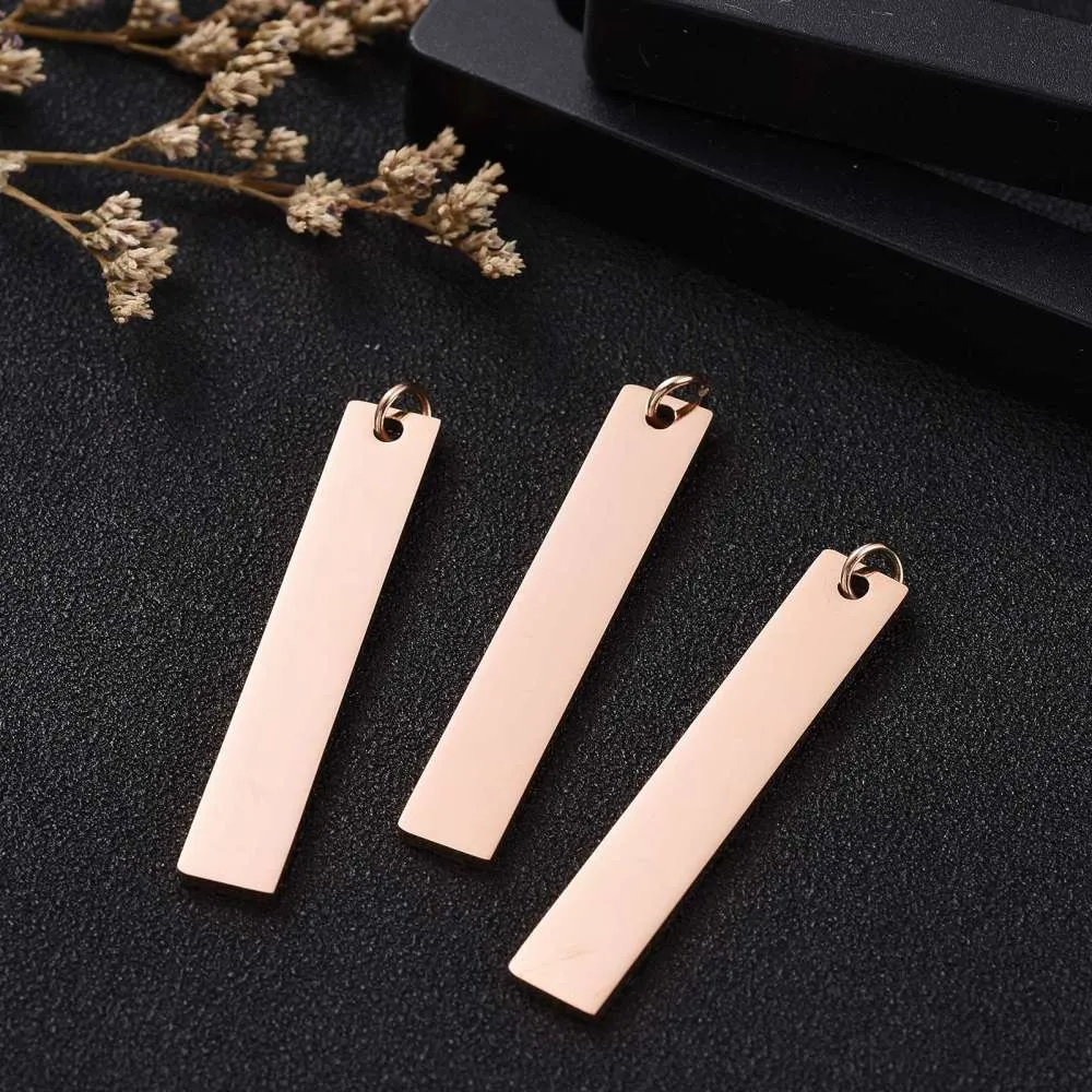 Pendants, Blank Stamping Tags, 304 Stainless Steel, With Jump Ring, Polished, Rectangle, Rose Gold, 40mm