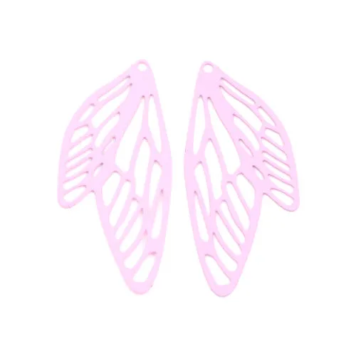 Pendants, Butterfly Wings, Laser-Cut, Pink, Enameled, Alloy, 50mm