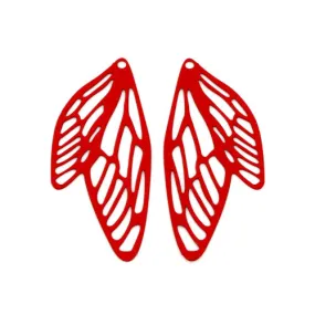 Pendants, Butterfly Wings, Laser-Cut, Red, Enameled, Alloy, 50mm