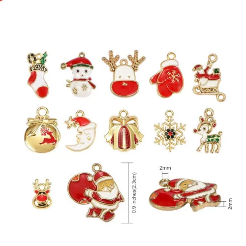 Pendants, Christmas Theme, Assorted, Enameled, Gold Plated, Alloy