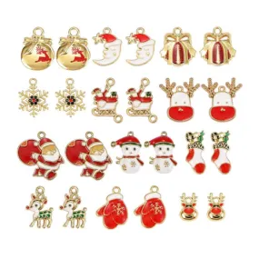 Pendants, Christmas Theme, Assorted, Enameled, Gold Plated, Alloy