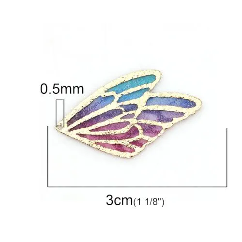 Pendants, Double Butterfly Wing, Multicolored, Gradient, Fabric, 30mm