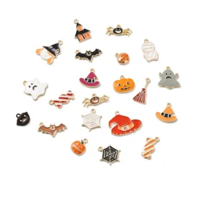 Pendants, Halloween Theme, Assorted, Multicolored, Enamel, Gold Plated, Alloy, 10-26mm