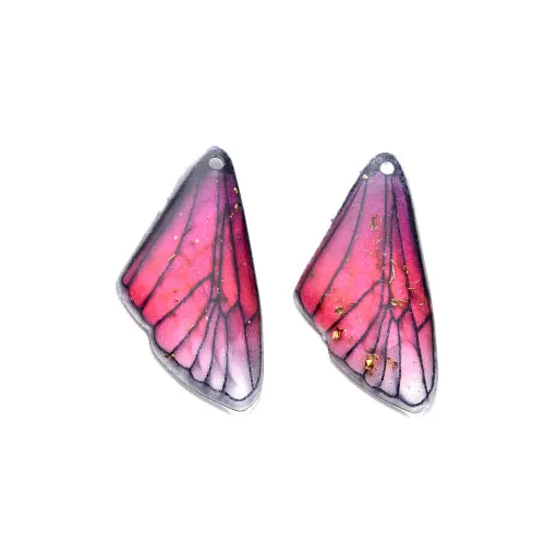 Pendants, Resin, Butterfly Wings, Transparent, Mixed Colors, With Gold Foil, 24.5mm