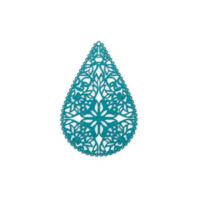 Pendants, Teardrop, Laser-Cut, Filigree, Turquoise, Enameled, Iron, 40mm