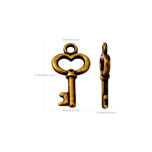 Pendants, Tibetan Style, Skeleton Key, Antique Bronze, Alloy, 15.5mm