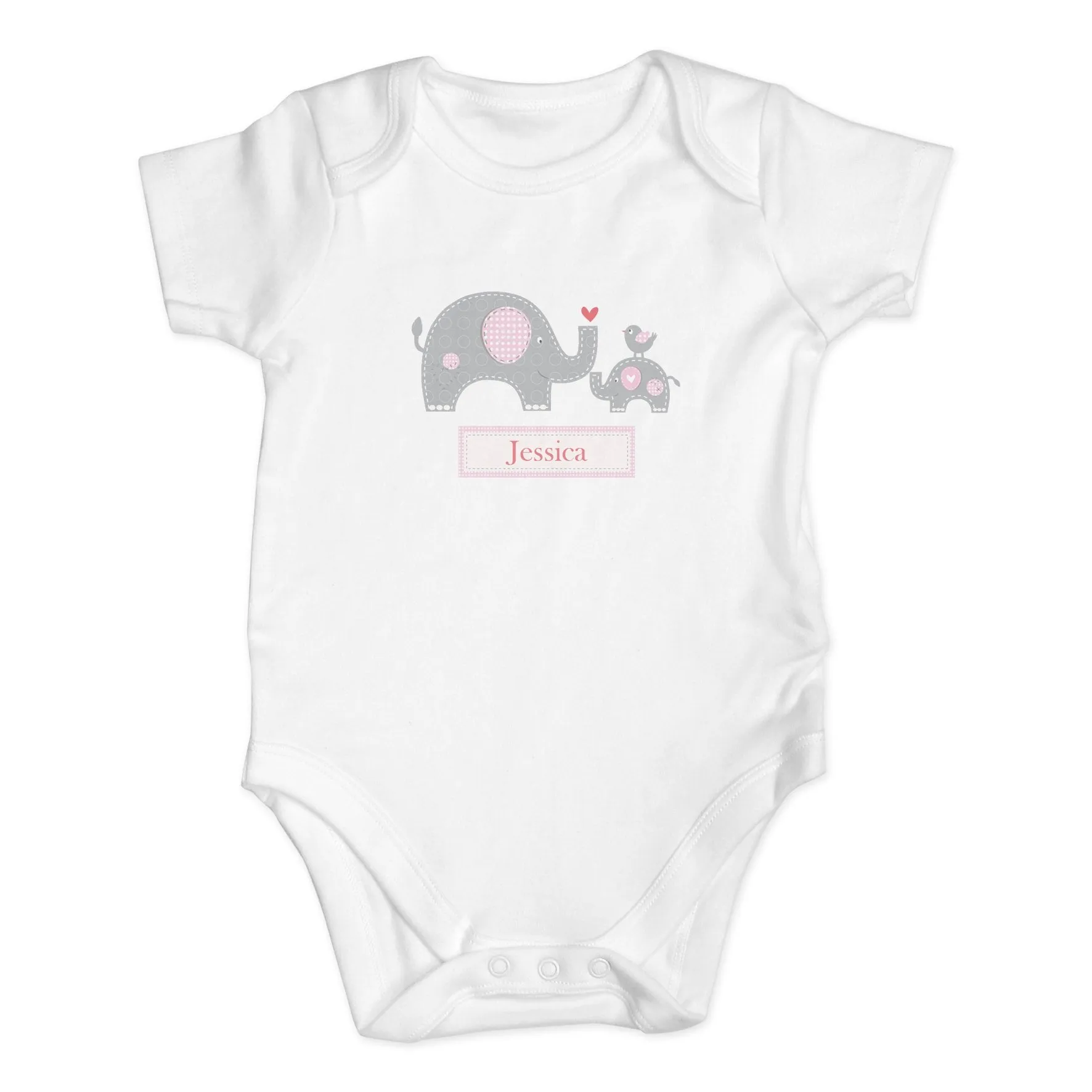 Personalised Pink Elephant 0-3 Months Baby Vest