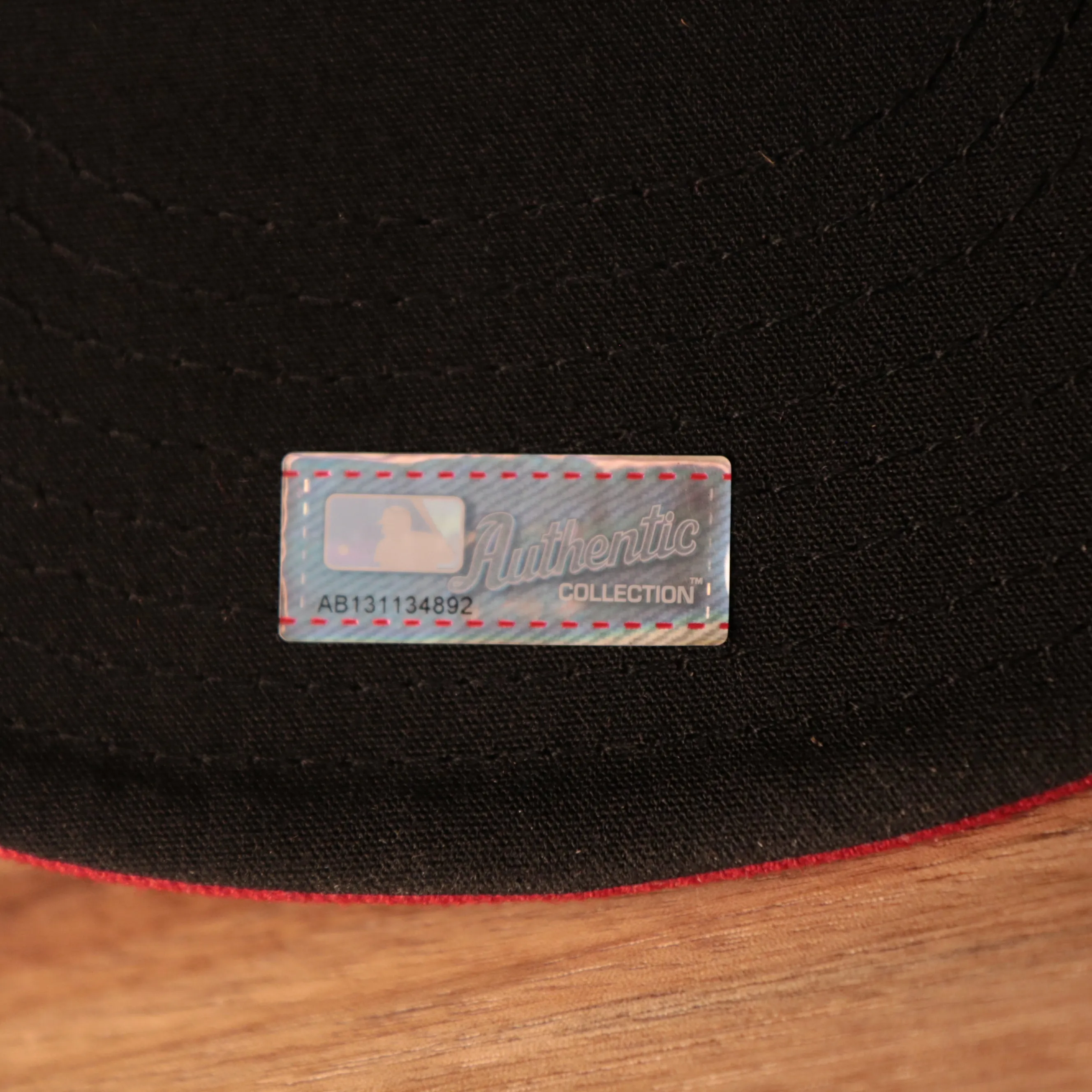 Phillies Black Bottom Fitted Cap | Philadelphia Phillies Red/Blue Game Worn Black Under Brim Fitted Hat