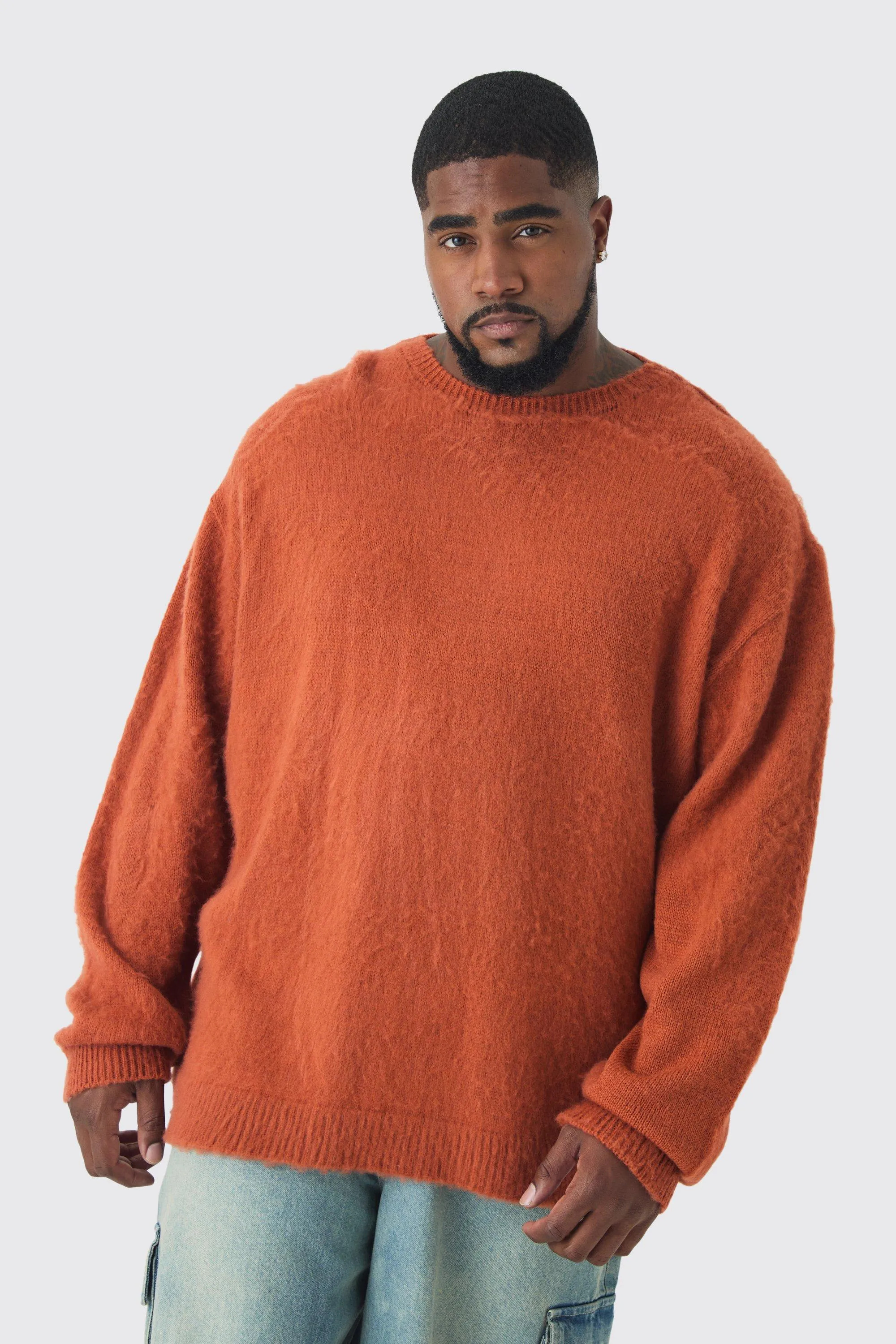 Plus Brushed Knit Crew Neck Oversized Sweater