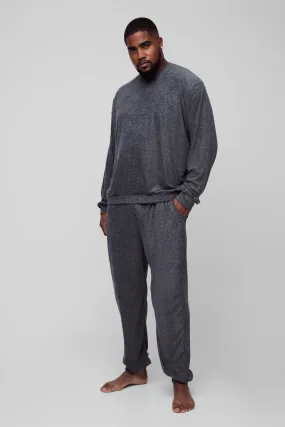 Plus Soft Towelling Sweater & Jogger Lounge Set in Charcoal