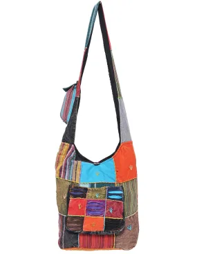 Pocket Detail Patchwork Cotton Hobo Bag