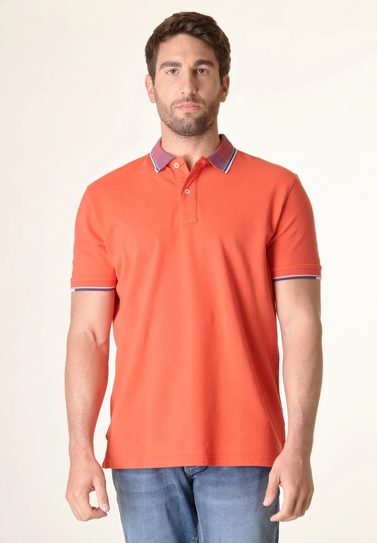 Polo arancione cotone colletto jacquard