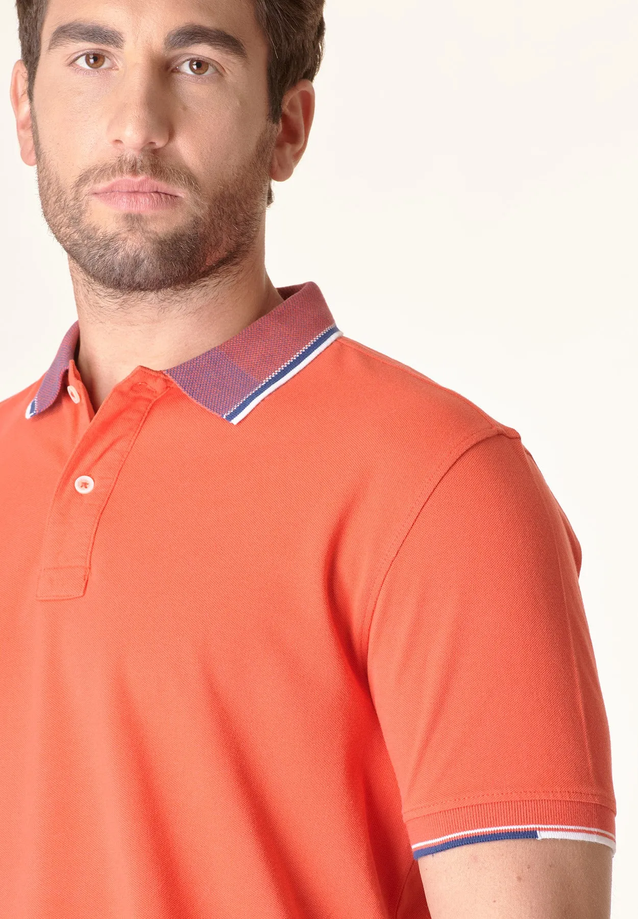 Polo arancione cotone colletto jacquard