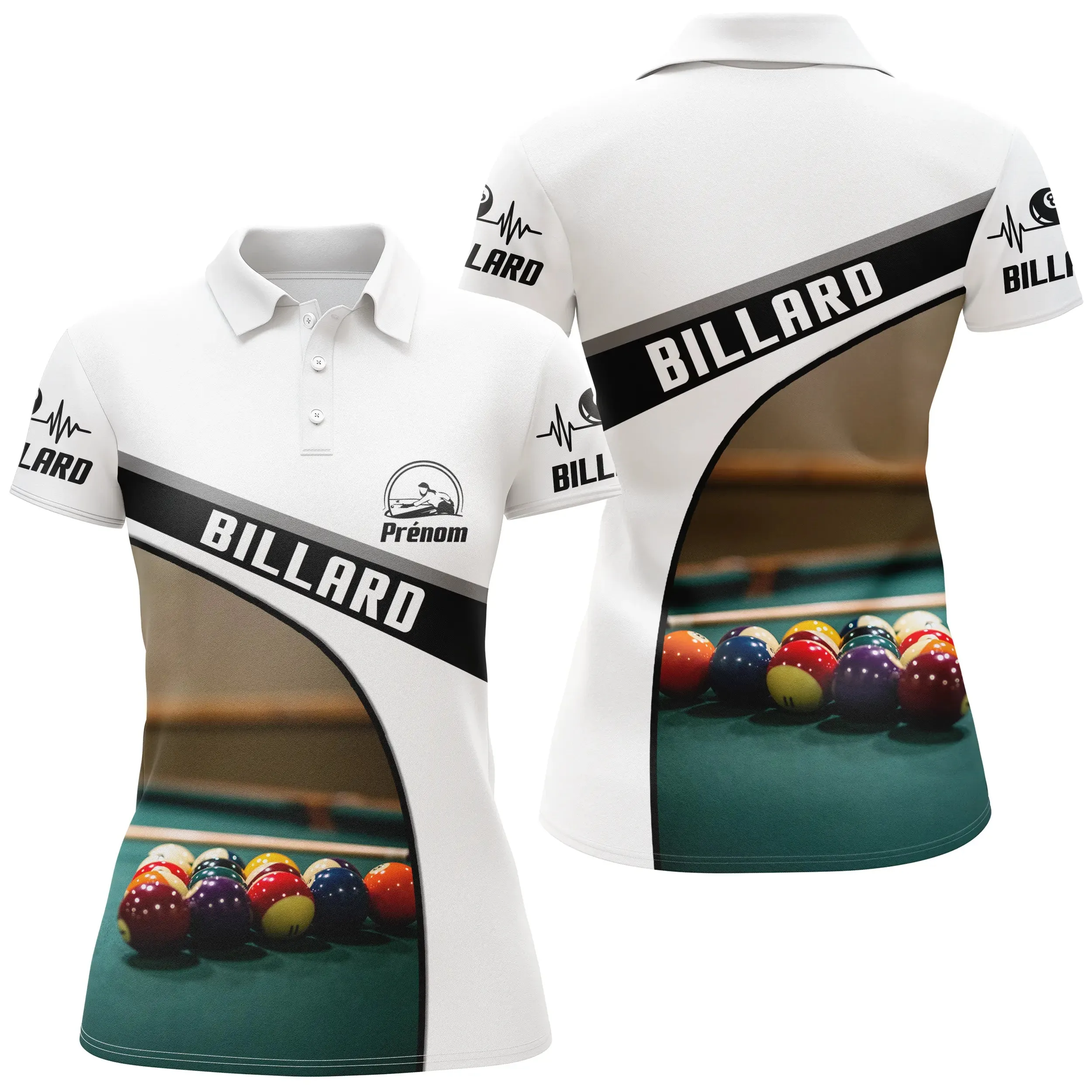 Polo De Billard Professionnel Personnalisé, Boule De Billard, Table Vert, Battement de Coeur - CT27062332