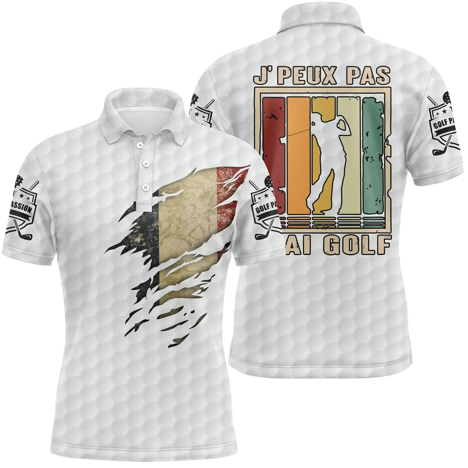 Polo de Golf, Cadeau Original Golfeur, Golf Passion, Drapeau France, J'peux Pas J'ai Golf - CT06022320