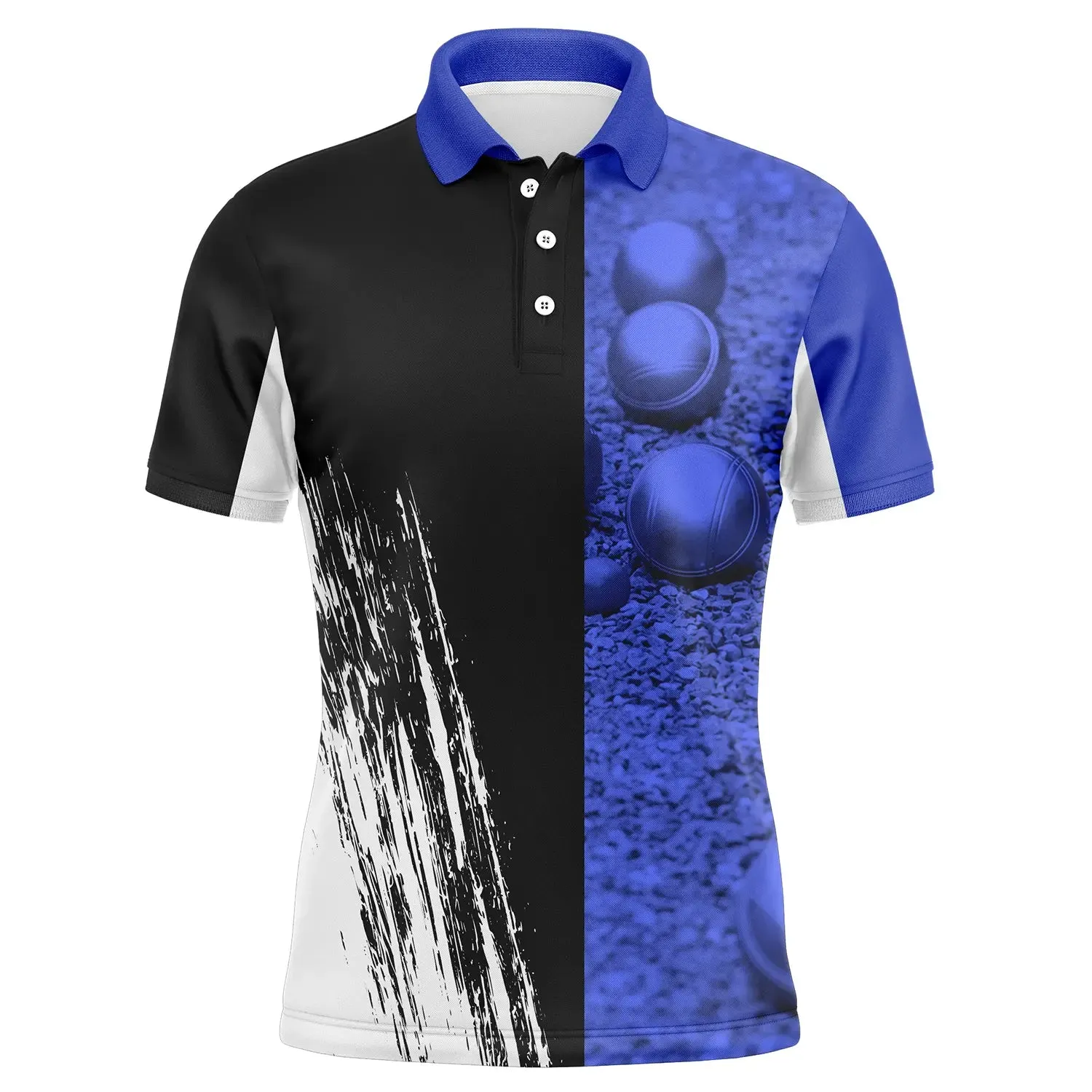 Polo Pétanque Noir et Bleu - Motif Boules de Pétanque - Cadeau Unique pour Boulistes - CT08072313