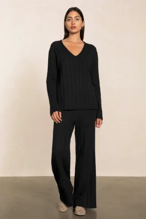 RENEE RIBBED V-NECK CASHMERE SWEATER