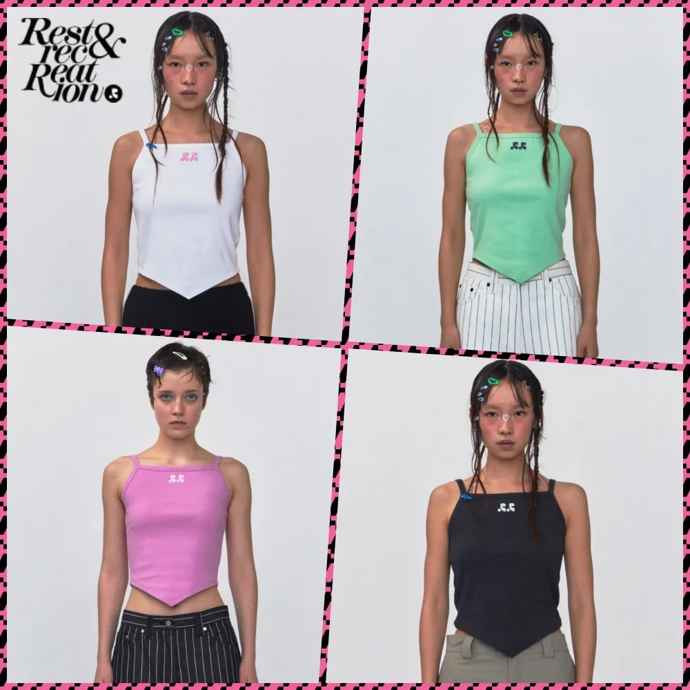 Rest & Recreation  |Casual Style Street Style Plain Cotton Logo Cropped Tops