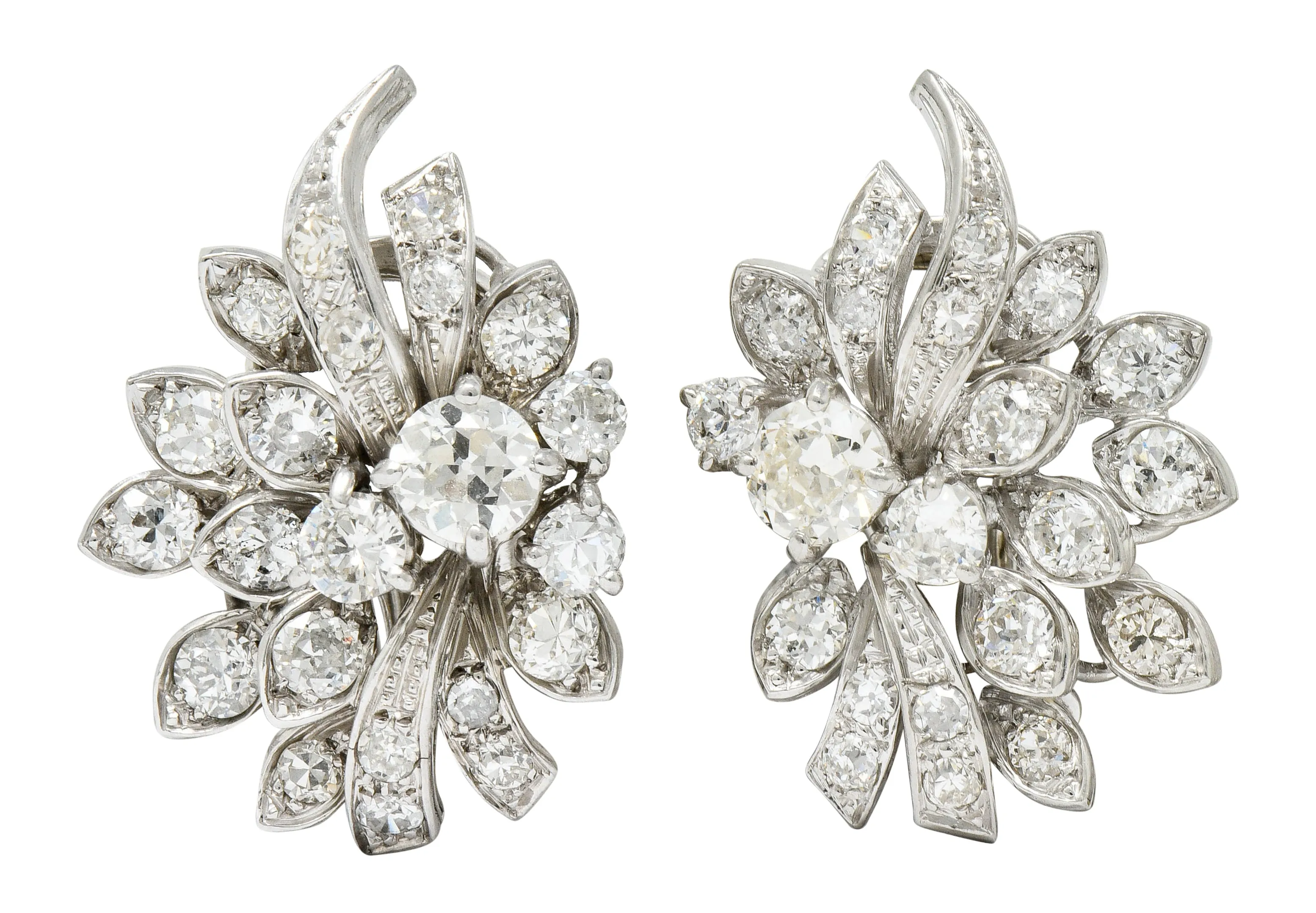 Retro 5.00 CTW Diamond Platinum Cluster Earrings Circa 1940s