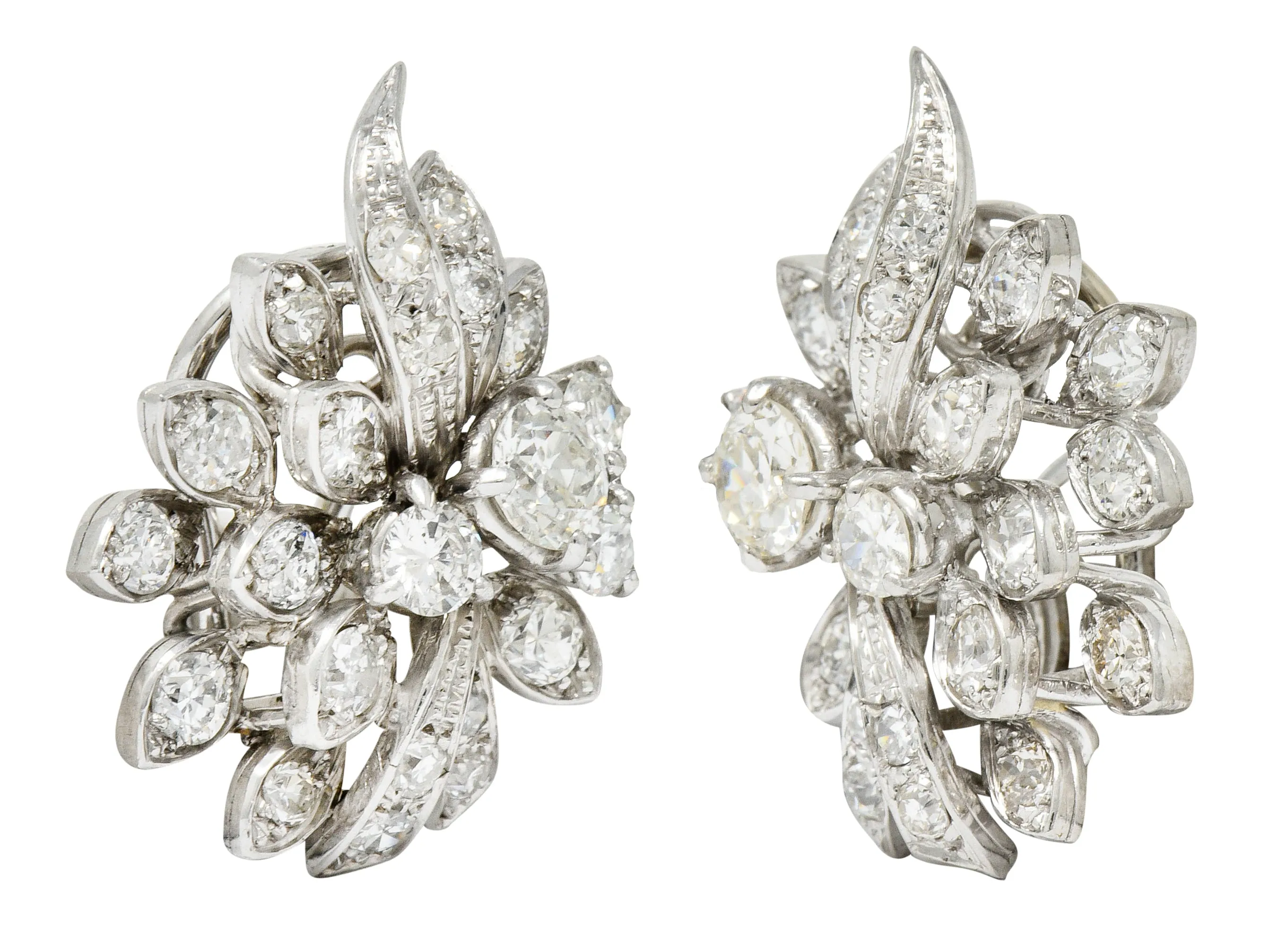 Retro 5.00 CTW Diamond Platinum Cluster Earrings Circa 1940s