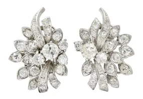 Retro 5.00 CTW Diamond Platinum Cluster Earrings Circa 1940s