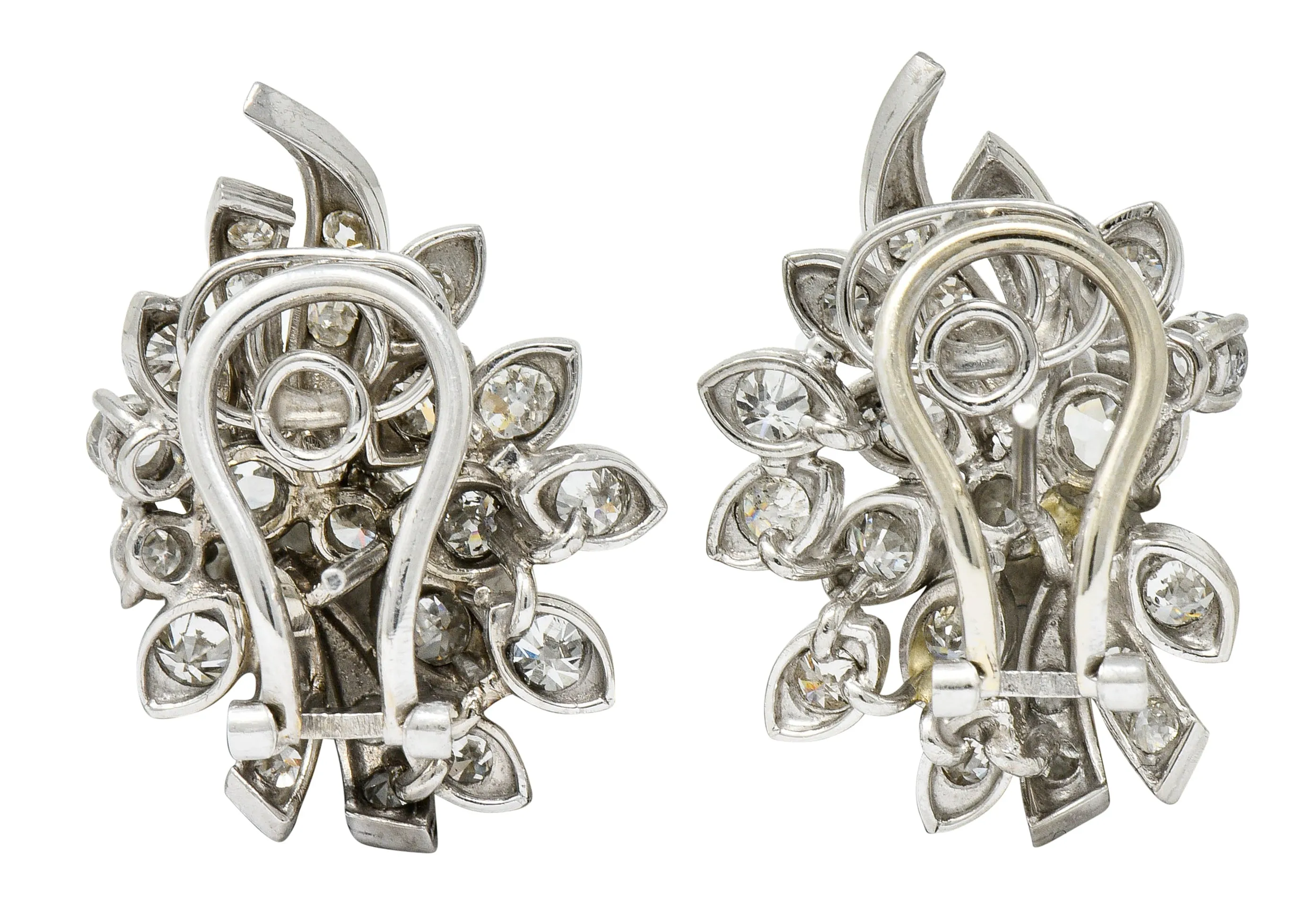 Retro 5.00 CTW Diamond Platinum Cluster Earrings Circa 1940s