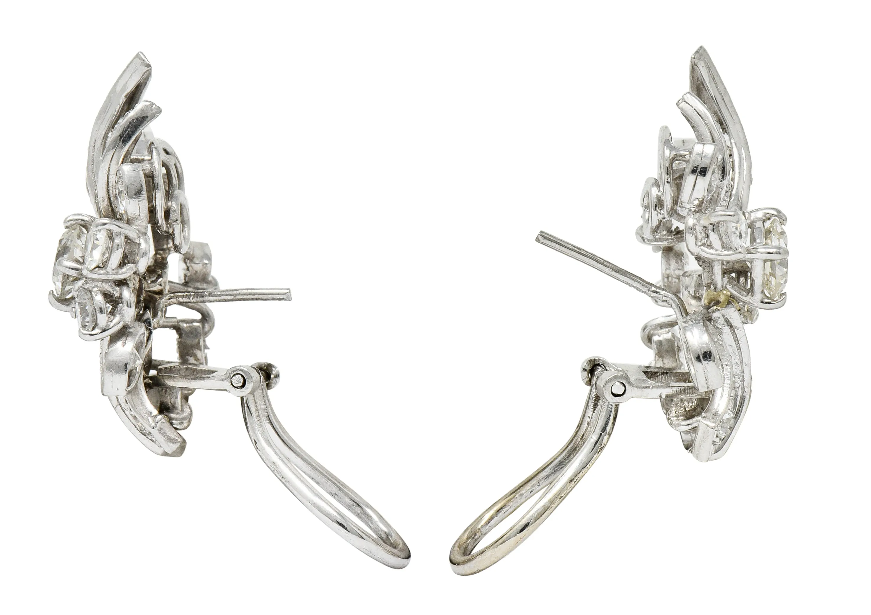 Retro 5.00 CTW Diamond Platinum Cluster Earrings Circa 1940s