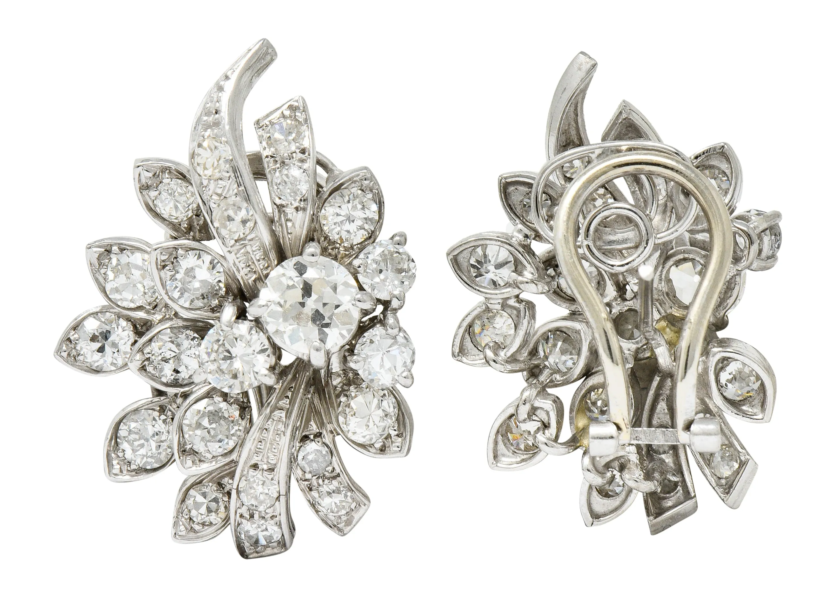 Retro 5.00 CTW Diamond Platinum Cluster Earrings Circa 1940s