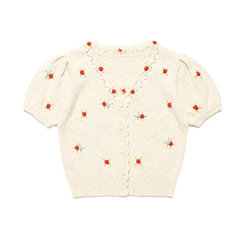 rolarola  |Flower Patterns Casual Style Plain Cotton Short Sleeves