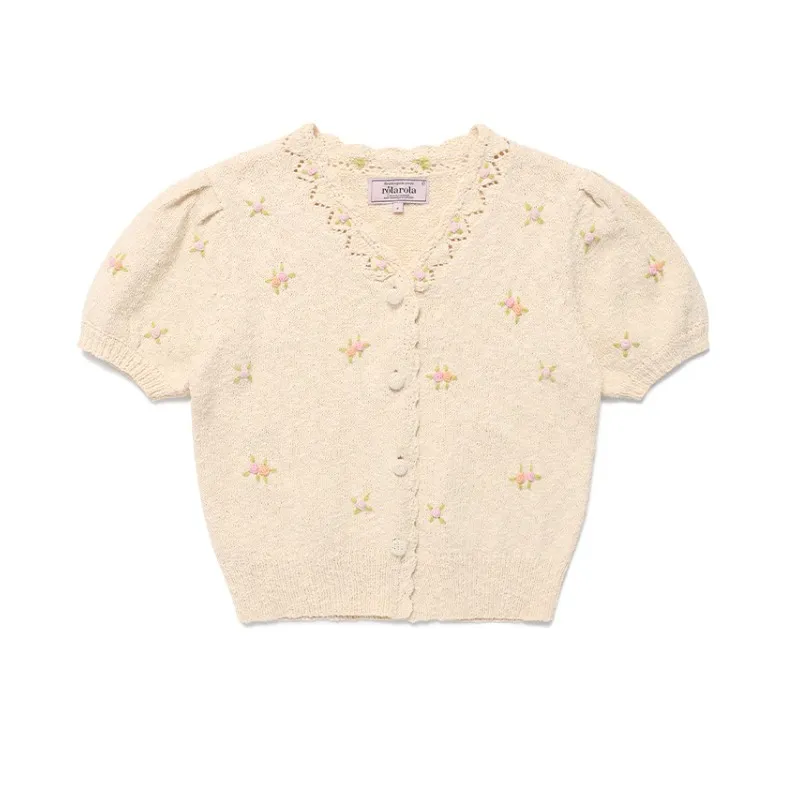 rolarola  |Flower Patterns Casual Style Plain Cotton Short Sleeves