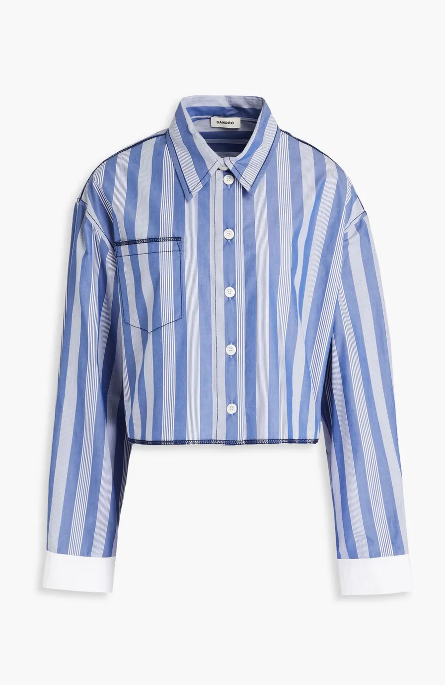 sandro  |Stripes Casual Style Long Sleeves Cotton Office Style