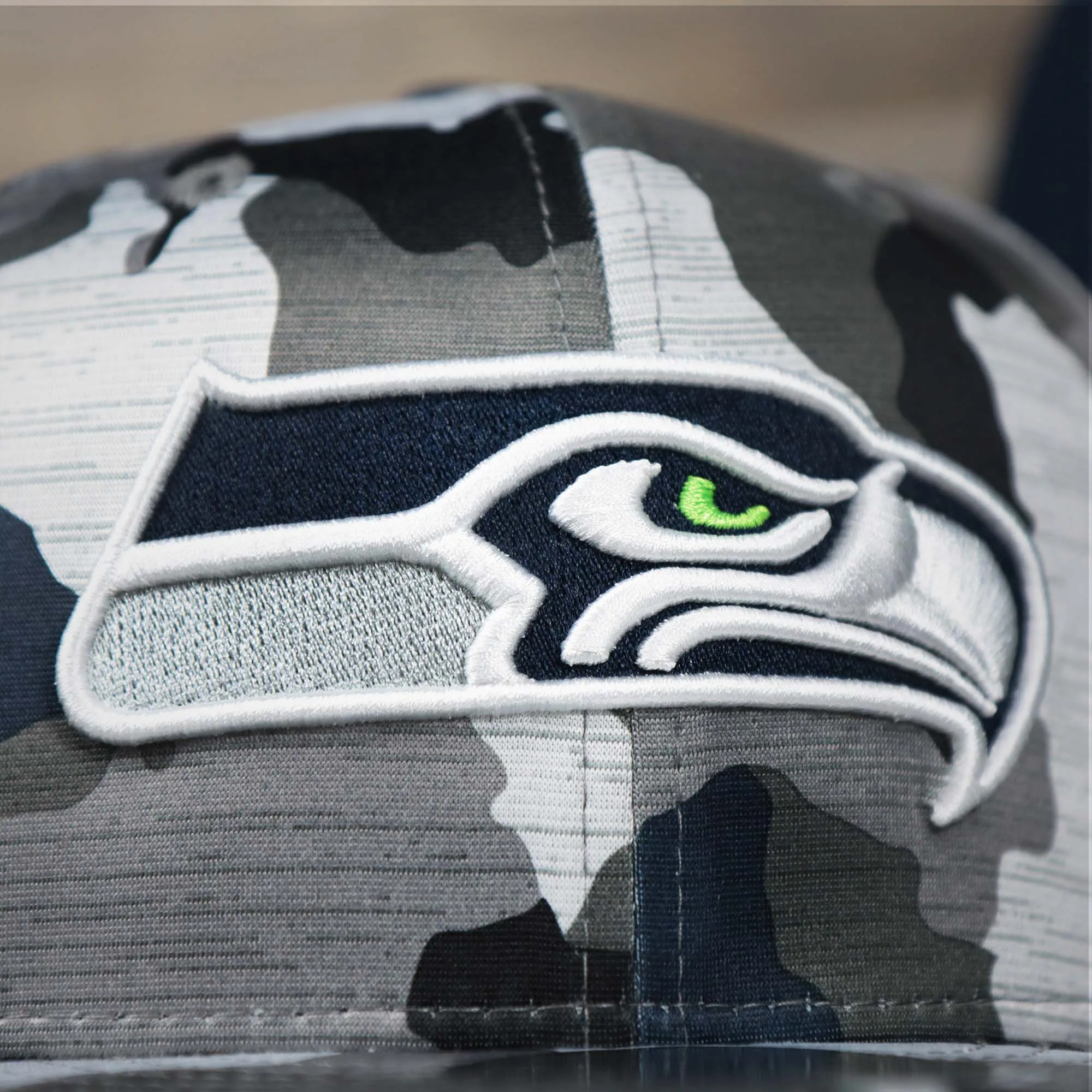 Seattle Seahawks NFL OnField Summer Training 2022 Camo 9Fifty Snapback | Navy Blue Camo 9Fifty