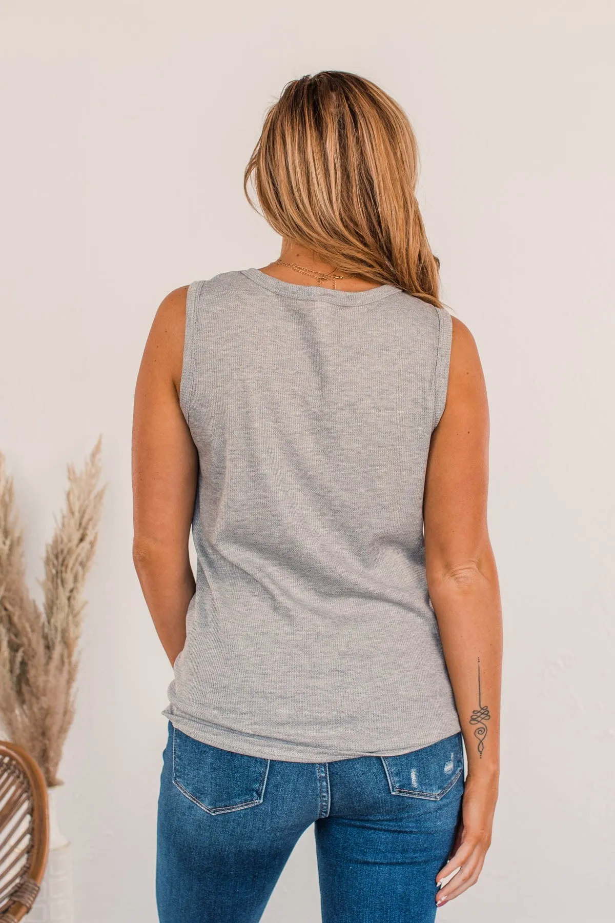 See How I Arrive Button Tank- Gray