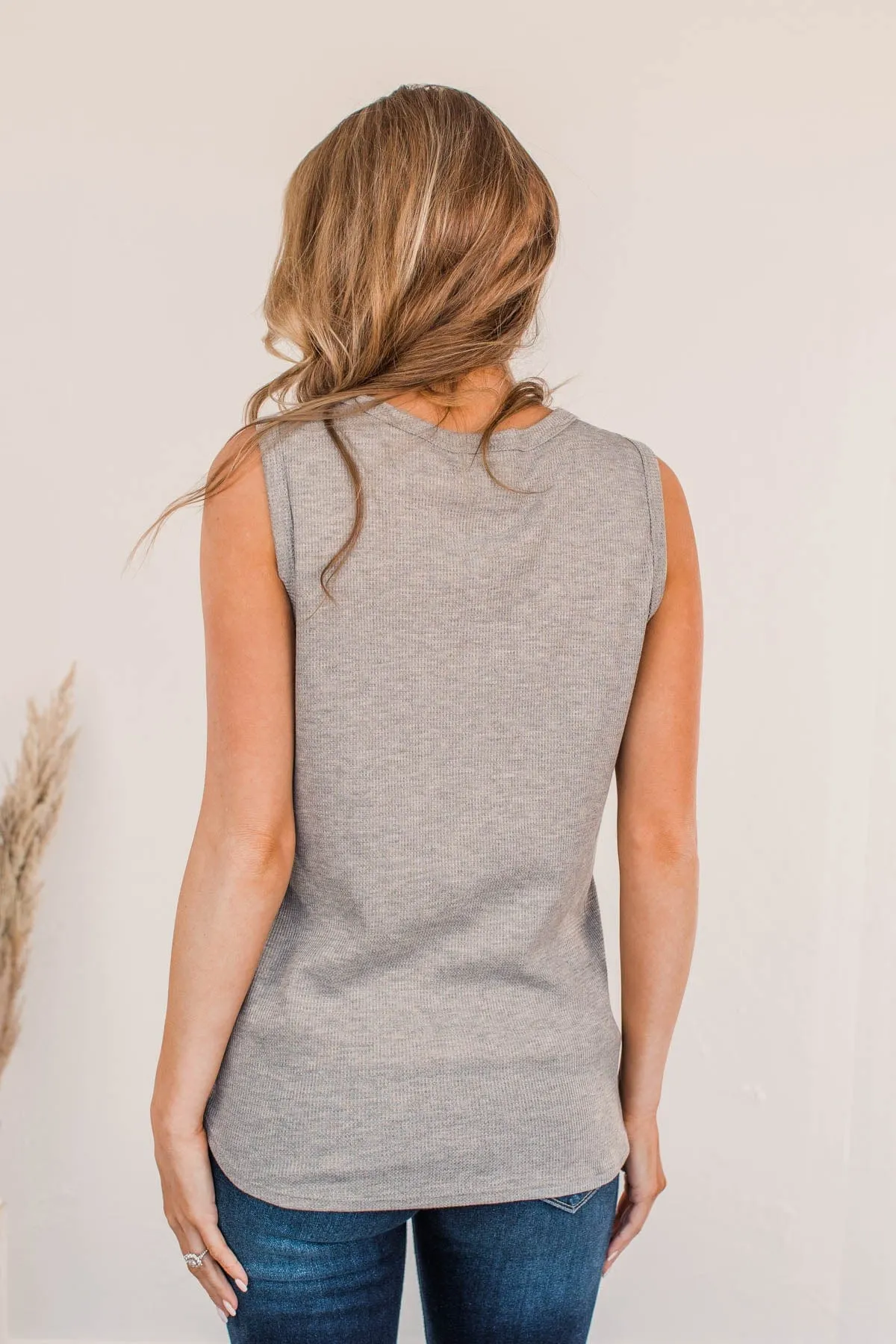 See How I Arrive Button Tank- Gray