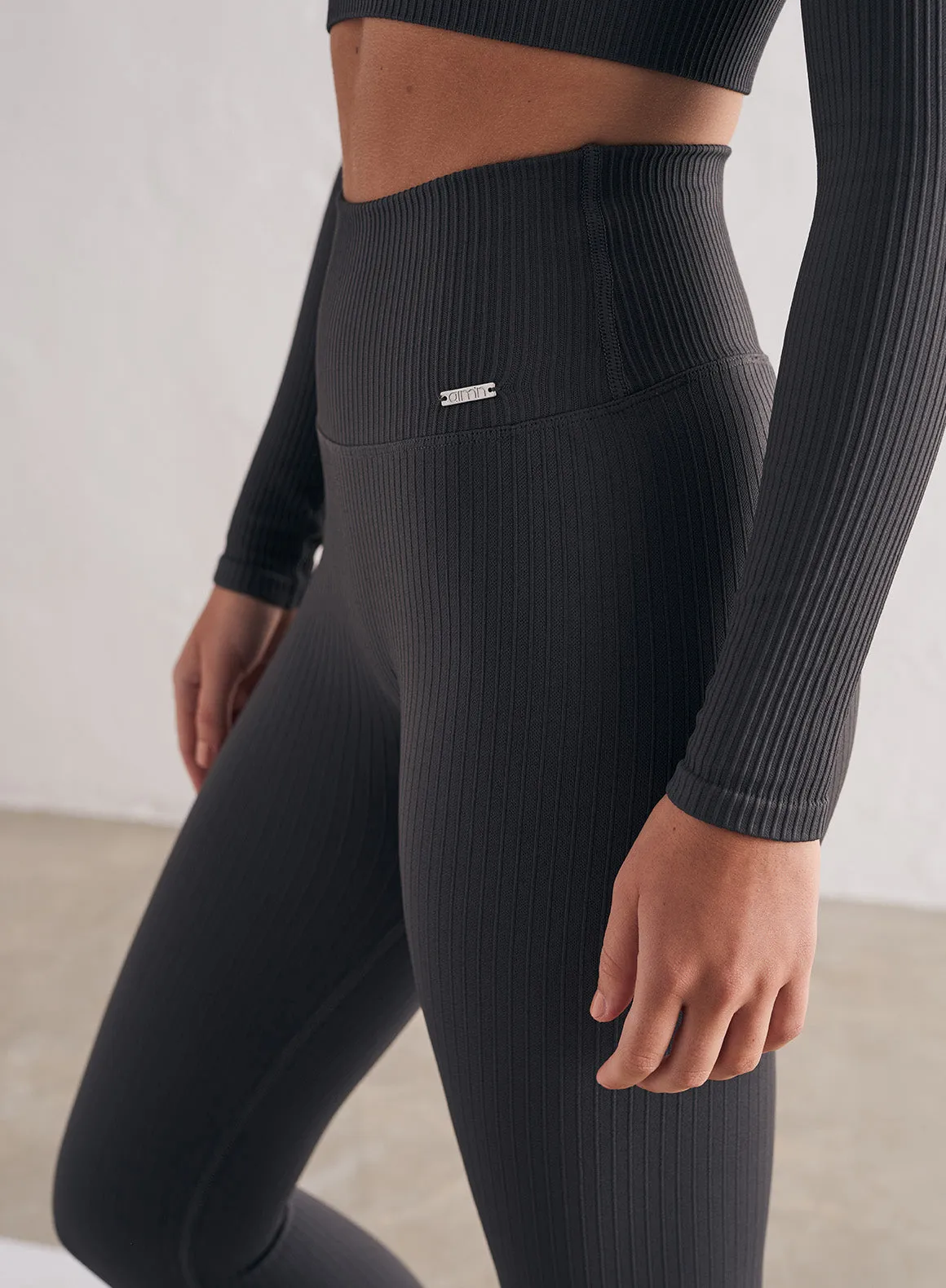 Shadow Grey Ribbed Seamless Tights