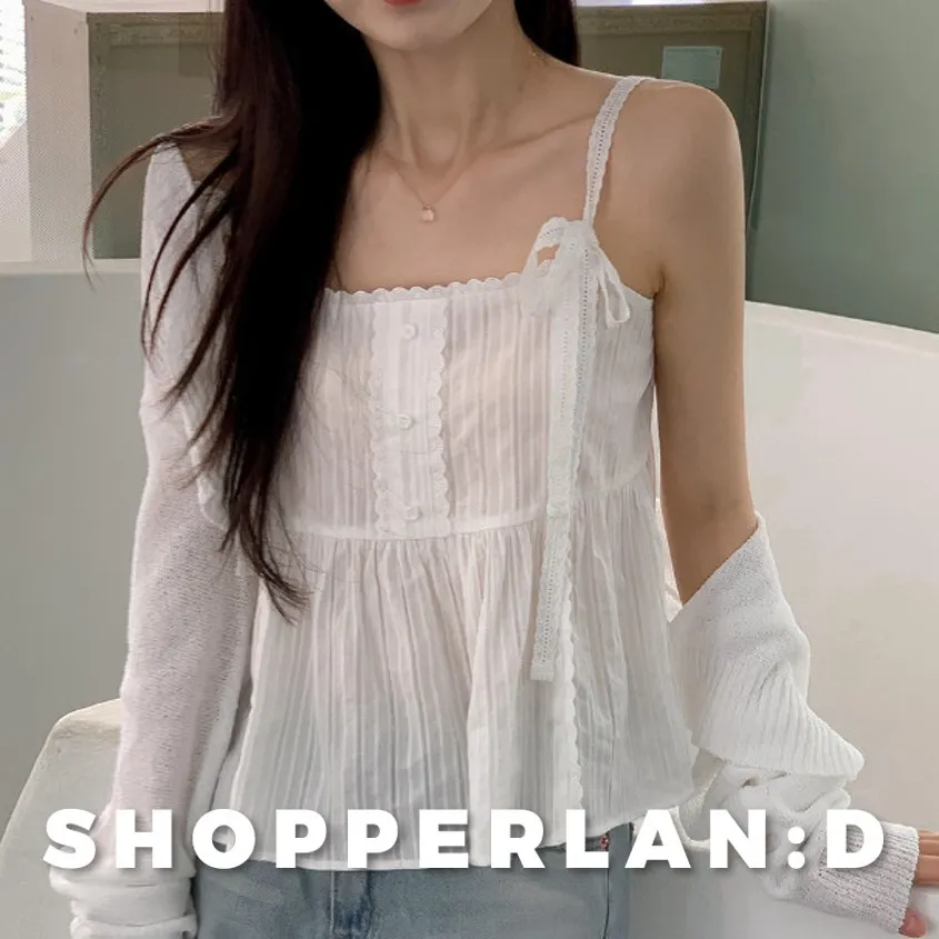 SHOPPERLAND  |Casual Style Sleeveless Street Style Plain Cotton Lace