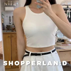 SHOPPERLAND  |Crew Neck Street Style U-Neck Plain Cropped Tops