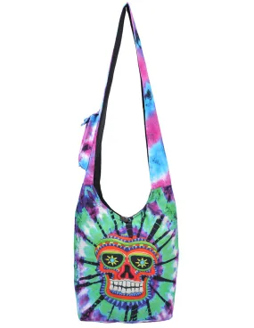 Skull Print Tie Dye Cotton Hobo Bag