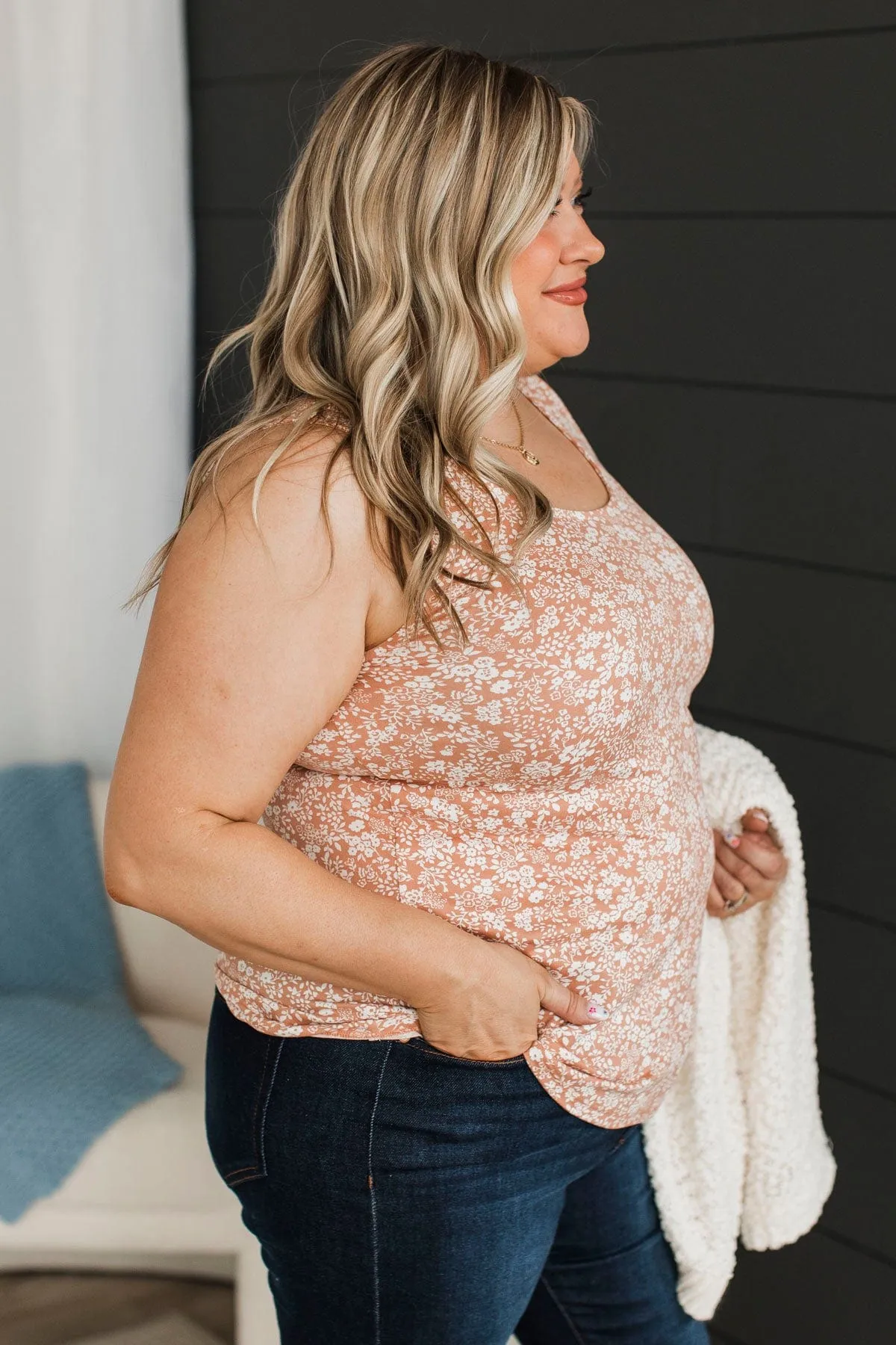 So Much To See Floral Tank Top- Dusty Peach