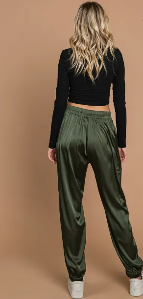 Still Alive Satin Cargo Joggers - Olive