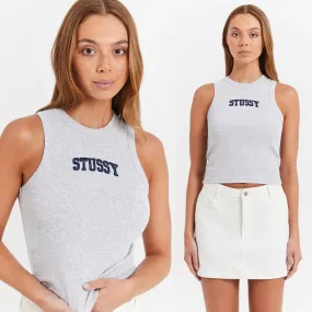 STUSSY  |Rib Street Style U-Neck Cotton Logo Cropped Tops