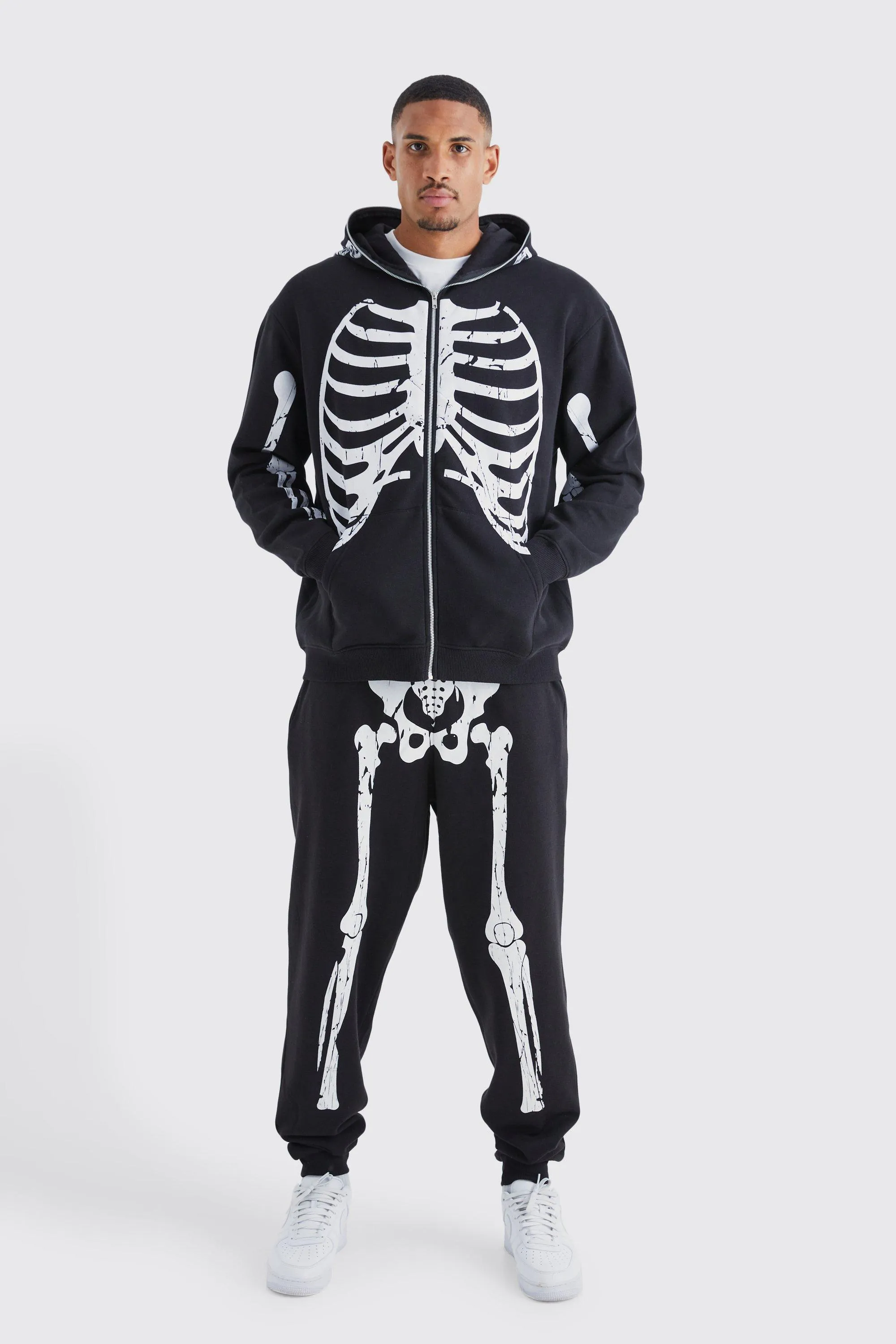 Tall Oversized Skeleton Zip Up Hood Tracksuit