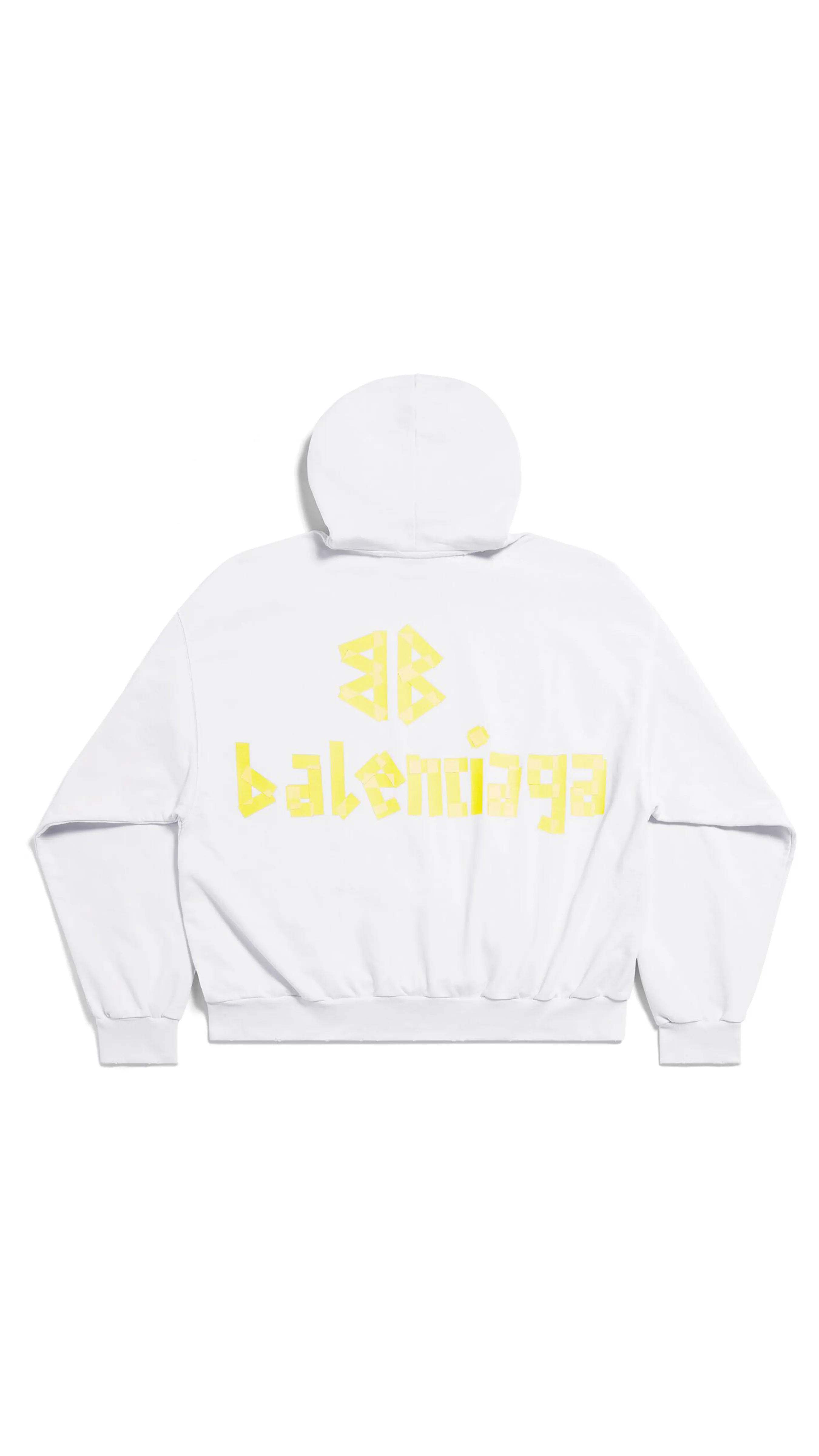 Tape Type Ripped Pocket Hoodie Large Fit - White/Yellow