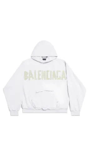 Tape Type Ripped Pocket Hoodie Large Fit - White/Yellow