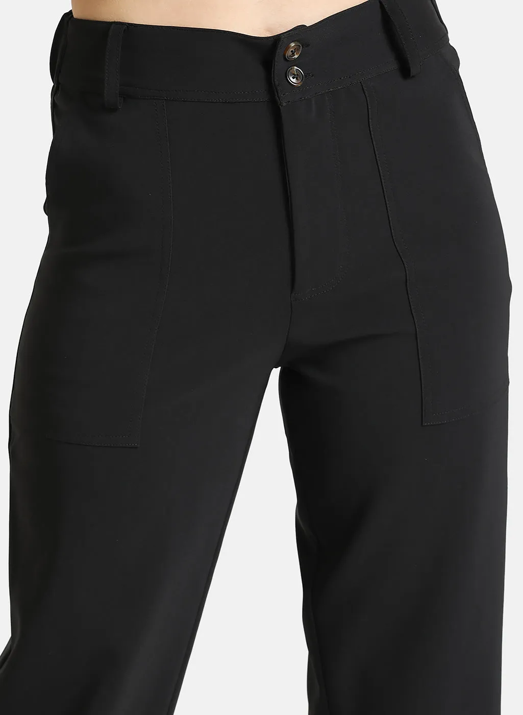 Trouser With Button And Pleat Detail At Hem