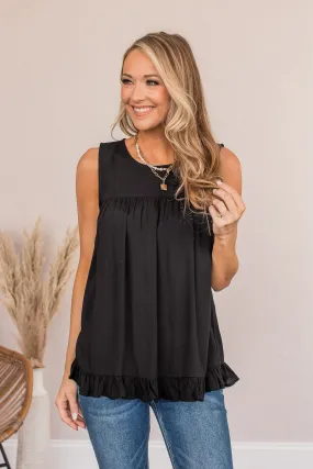 True To Yourself Ruffled Tank- Black