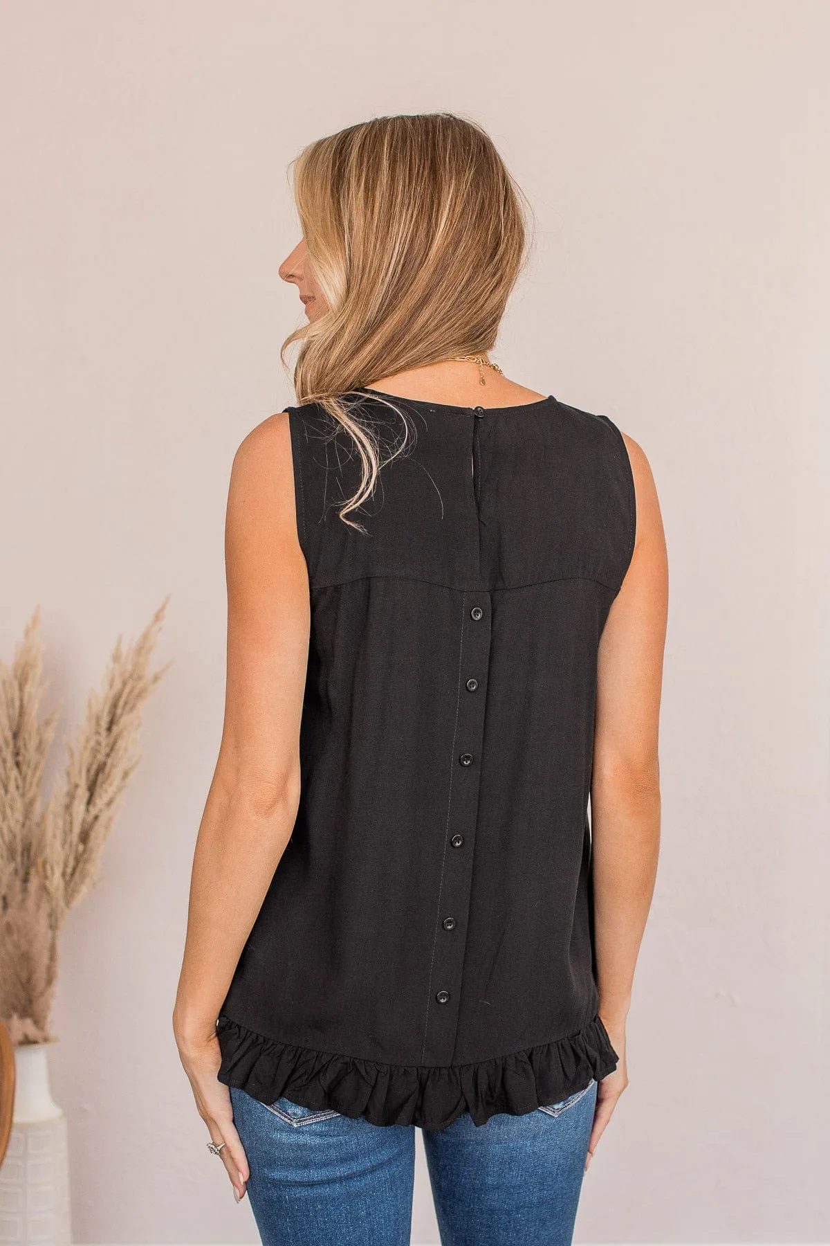 True To Yourself Ruffled Tank- Black