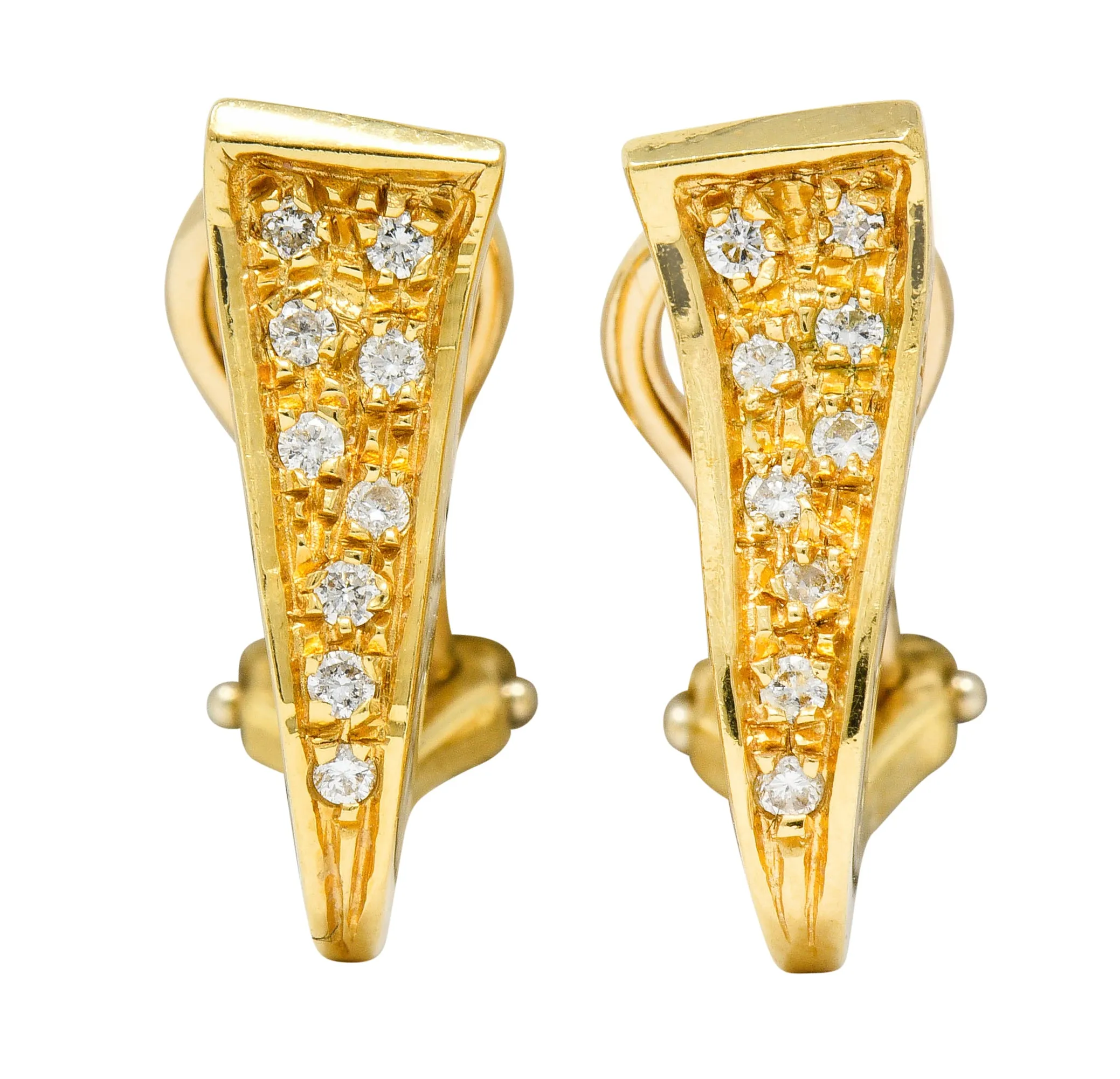 Unoaerre Diamond 18 Karat Gold Italian Huggie Ear-Clip Earrings